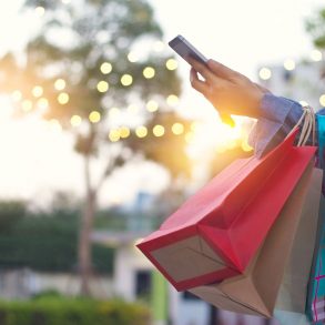 Woman holding shopping bags in pretty light