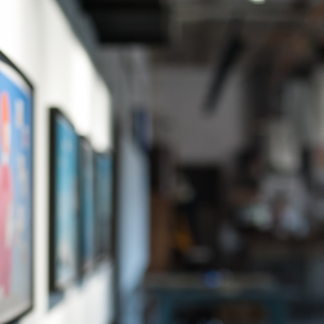 Woman in art gallery.