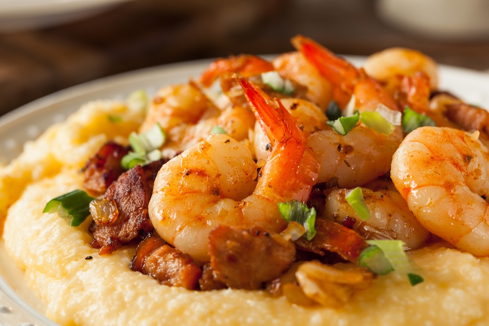 Shrimp and grits on a table