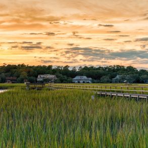 long wooden dock on the inlet at Pawleys Island