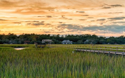 long wooden dock on the inlet at Pawleys Island