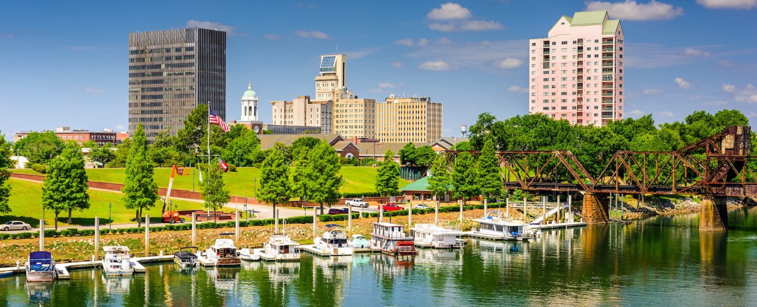 Augusta, Georgia, USA downtown skyline on the Savannah River.